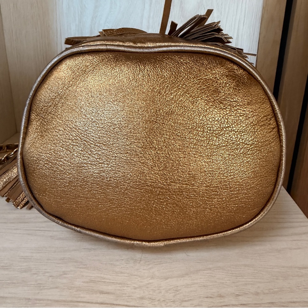Vintage I Magnin Gold Quilted Drawstring cross body Chain Strap and tassels - Picture 9 of 15